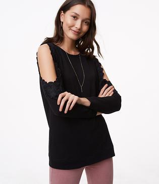 Loft Lace Cold Shoulder Sweatshirt