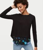 Loft Floral Ruffle Back Mixed Media Sweater
