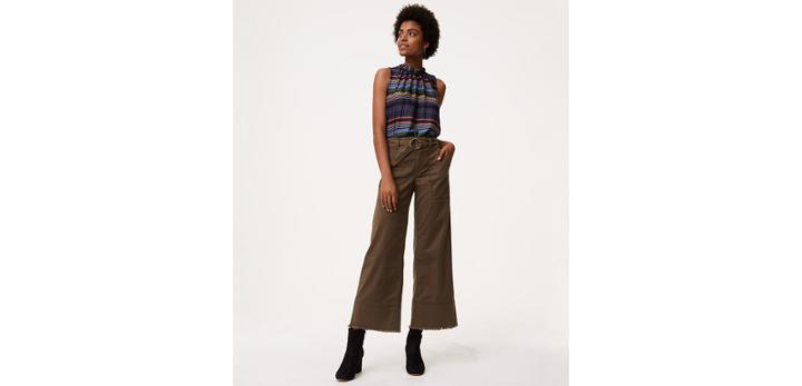 Loft Wide Leg Crop Belted Pants