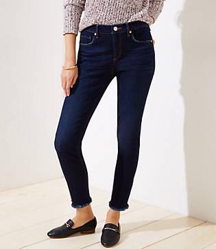 Loft Curvy Skinny Jeans In Frayed Dark Indigo Wash