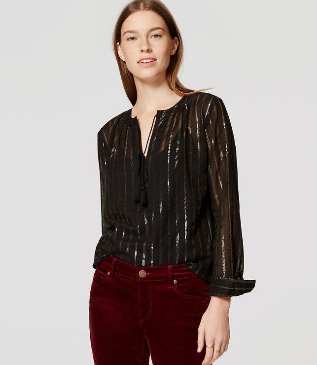 Loft Shimmer Stripe Tie Neck Tunic