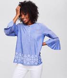 Loft Embroidered Chambray Bell Sleeve Top