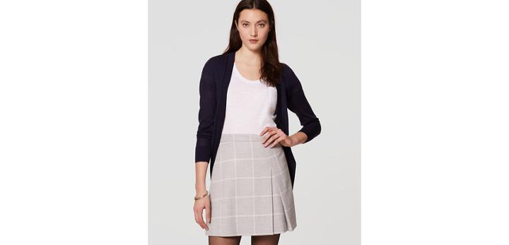 Loft Windowpane Pleated Skirt