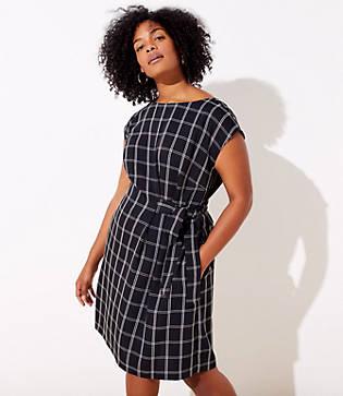 Loft Plus Windowpane Side Tie Dress