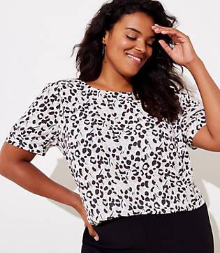 Loft Plus Leopard Print Button Back Top