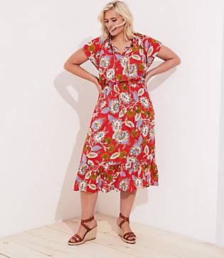 Loft Plus Summer Blossom Tie Neck Flounce Dress