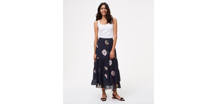 Loft Peony Tiered Maxi Skirt