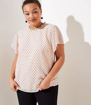 Loft Plus Dotted Ruffle Flutter Top