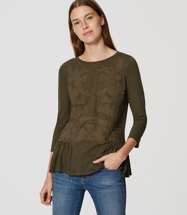 Loft Lace Applique Peplum Tee