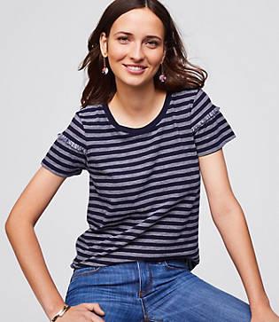 Loft Striped Ruffle Sleeve Tee