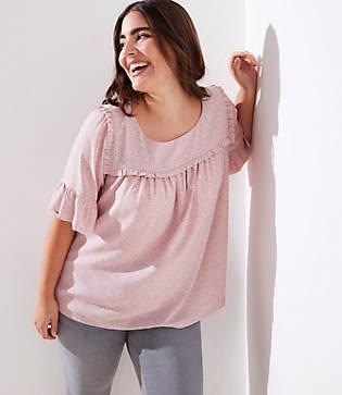 Loft Plus Ruffle Yoke Bell Cuff Top