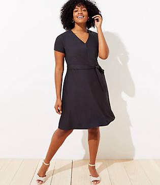 Loft Plus Striped Tie Waist Flare Pocket Dress