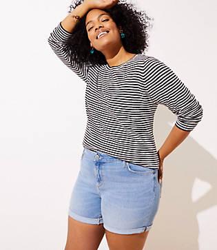 Loft Plus Denim Roll Shorts In Original Mid Indigo Wash