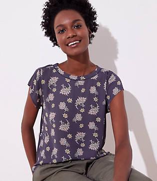 Loft Bouquet Perforated Lacy Mixed Media Top