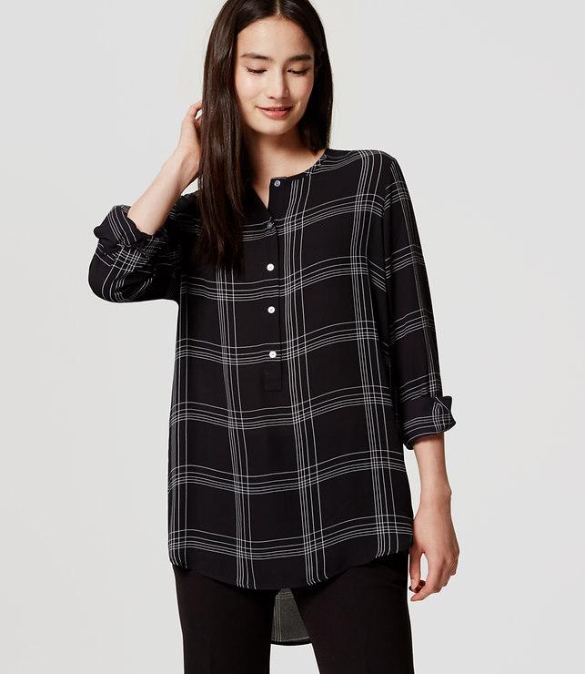 Loft Plaid Henley Utility Tunic