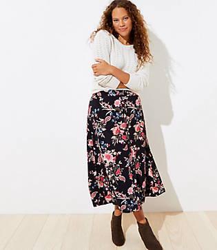 Loft Plus Floral Button Front Midi Skirt