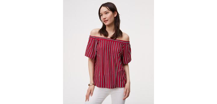 Loft Striped Tie Back Off The Shoulder Top