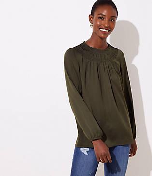 Loft Smocked Neck Blouse