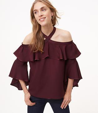 Loft Flounce Off The Shoulder Halter Blouse