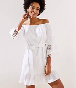 Loft Beach Off The Shoulder Eyelet Sleeve Dress