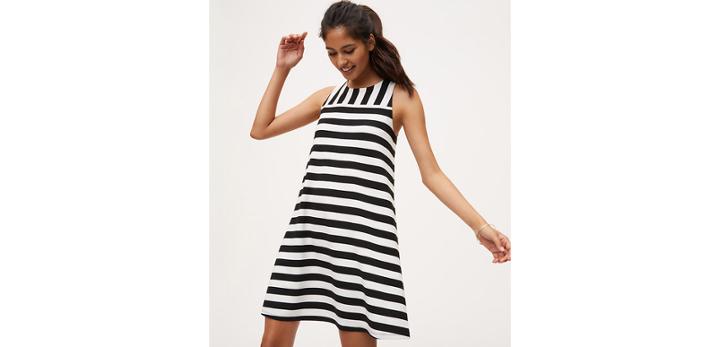 Loft P Sl Stripe Ponte Flounce Dress