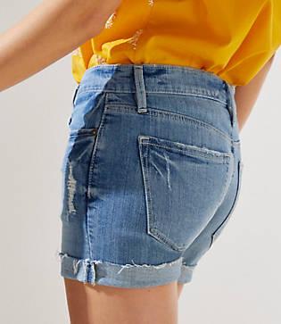 Loft Denim Roll Shorts In Mid Staple Indigo Wash