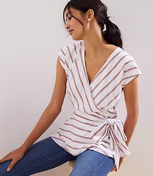 Loft Striped Dolman Cap Sleeve Wrap Blouse