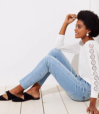 Loft Modern Embroidered Skinny Jeans In Daisy Wash