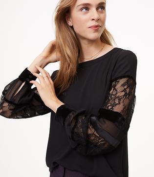 Loft Velvet Lace Sleeve Blouse