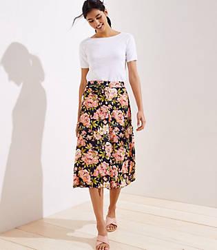 Loft Floral Button Front Midi Skirt