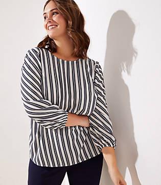 Loft Plus Striped Puff Sleeve Blouse
