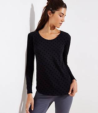 Loft Velvet Dot Long Sleeve Shirttail Tee