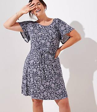 Loft Plus Floral Tie Waist Flare Dress