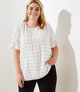 Loft Plus Plaid Ruffle Cuff Blouse