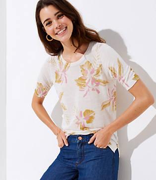 Loft Floral Short Sleeve Sweater