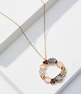 Loft Mixed Stone Circle Pendant Necklace