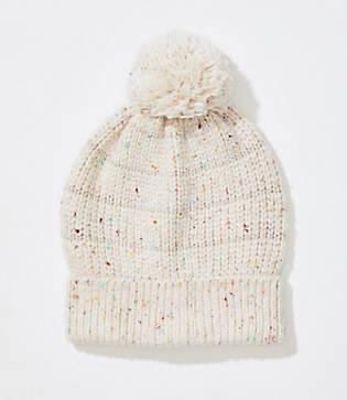 Loft Stripe Embellished Faux Fur Pom Pom Hat
