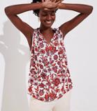 Loft Floral Ruffle Tie Neck Mixed Media Shell