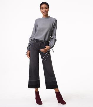 Loft Wide Leg Crop Jeans In Washed Black