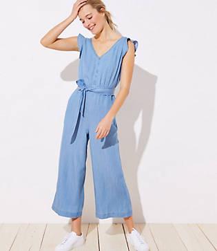 Loft Chambray Flutter Cutout Jumpsuit