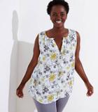 Loft Plus Floral Mixed Media Button Neck Shell
