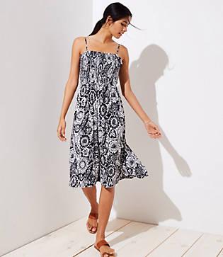 Loft Beach Floral Smocked Dress
