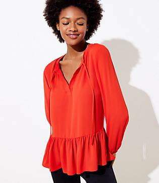 Loft Tie Neck Flounce Top