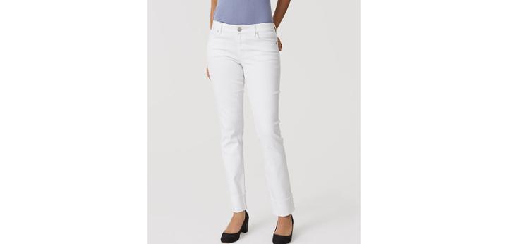 Loft Curvy Frayed Cuff Straight Leg Jeans In White