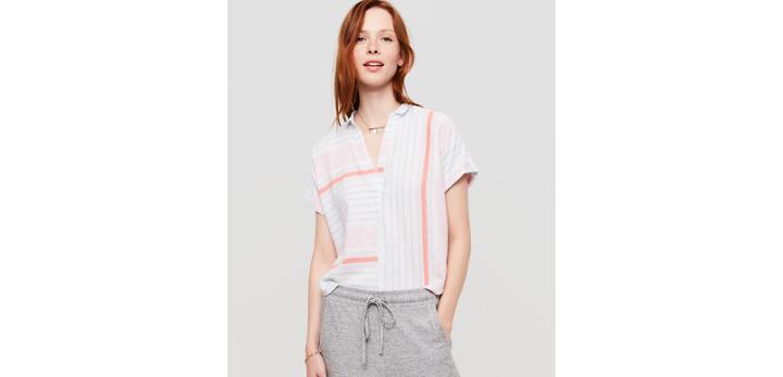 Loft Lou & Grey Mixstripe Short Sleeve Pop On Shirt