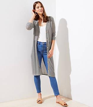 Loft Striped Long V-neck Cardigan