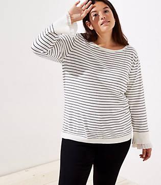 Loft Plus Striped Pleated Bell Cuff Sweater