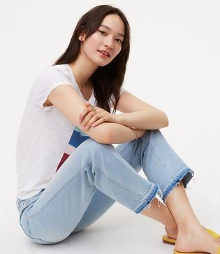 Loft Unpicked Straight Crop Jeans In Pale Indigo Wash