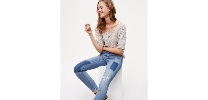Loft Modern Destructed Skinny Jeans In Vivid Indigo Wash