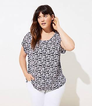 Loft Plus Floral Split Sleeve Mixed Media Top